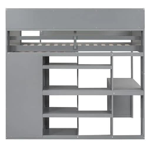 Brisca Twin Size Loft Bed with Storage Shelves and Wardrobe | Space-Saving Kid & Teen Bed Frame thumbnail 8