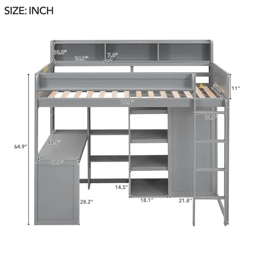 Brisca Twin Size Loft Bed with Storage Shelves and Wardrobe | Space-Saving Kid & Teen Bed Frame thumbnail 3
