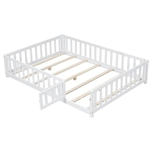 Brisca Full Size Floor Platform Bed with Fence & Lockable Door | Montessori Wooden Bed Frame for Kids thumbnail 4