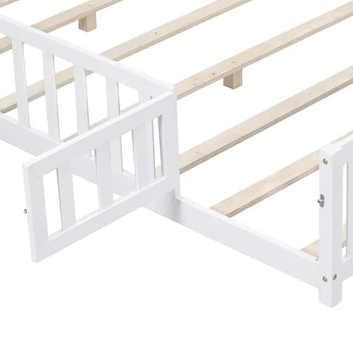 Brisca Full Size Floor Platform Bed with Fence & Lockable Door | Montessori Wooden Bed Frame for Kids thumbnail 5
