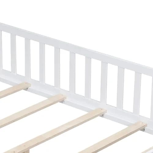 Brisca Full Size Floor Platform Bed with Fence & Lockable Door | Montessori Wooden Bed Frame for Kids thumbnail 6