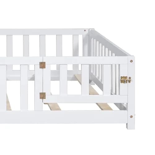 Brisca Full Size Floor Platform Bed with Fence & Lockable Door | Montessori Wooden Bed Frame for Kids thumbnail 7