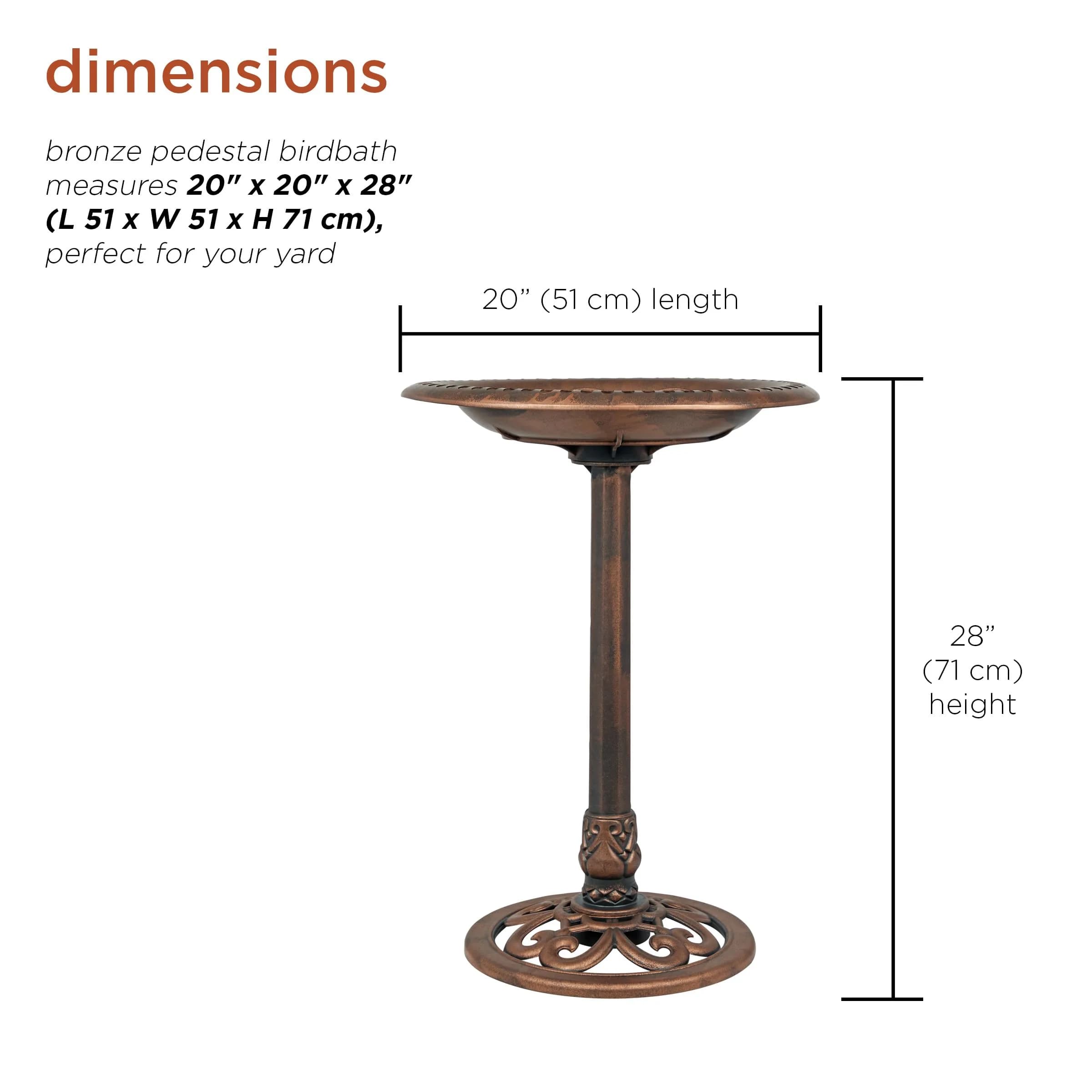 Alpine Corporation 28" Bronze Outdoor Pedestal Birdbath with Scrollwork Base & Ground Stakes | 71 cm (28") Height, 50.8 cm (20") Diameter - view 7