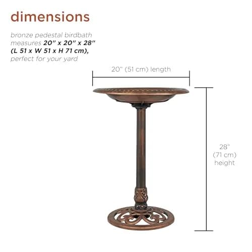 Alpine Corporation 28" Bronze Outdoor Pedestal Birdbath with Scrollwork Base & Ground Stakes | 71 cm (28") Height, 50.8 cm (20") Diameter thumbnail 7