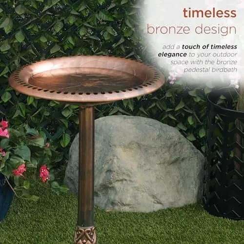 Alpine Corporation 28" Bronze Outdoor Pedestal Birdbath with Scrollwork Base & Ground Stakes | 71 cm (28") Height, 50.8 cm (20") Diameter thumbnail 9