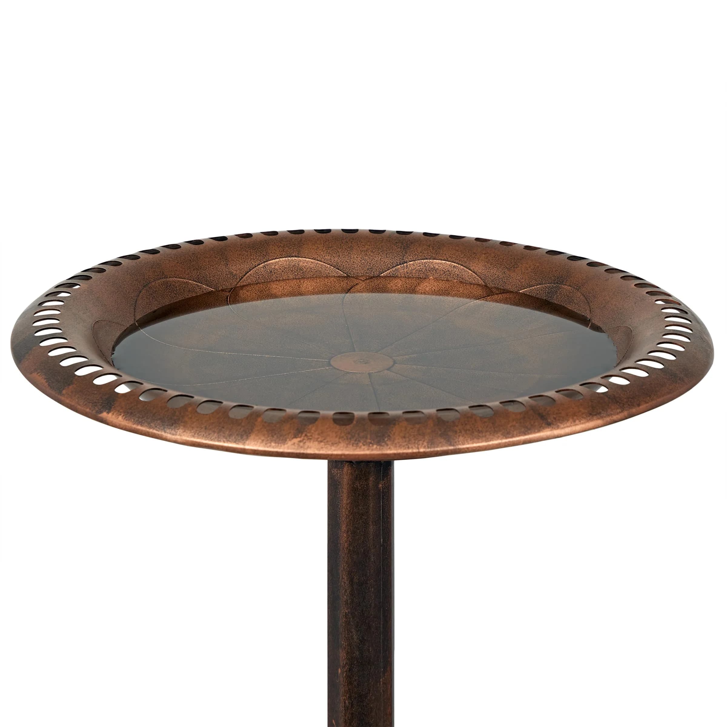 Alpine Corporation 28" Bronze Outdoor Pedestal Birdbath with Scrollwork Base & Ground Stakes | 71 cm (28") Height, 50.8 cm (20") Diameter - view 2
