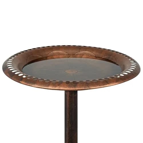 Alpine Corporation 28" Bronze Outdoor Pedestal Birdbath with Scrollwork Base & Ground Stakes | 71 cm (28") Height, 50.8 cm (20") Diameter thumbnail 2