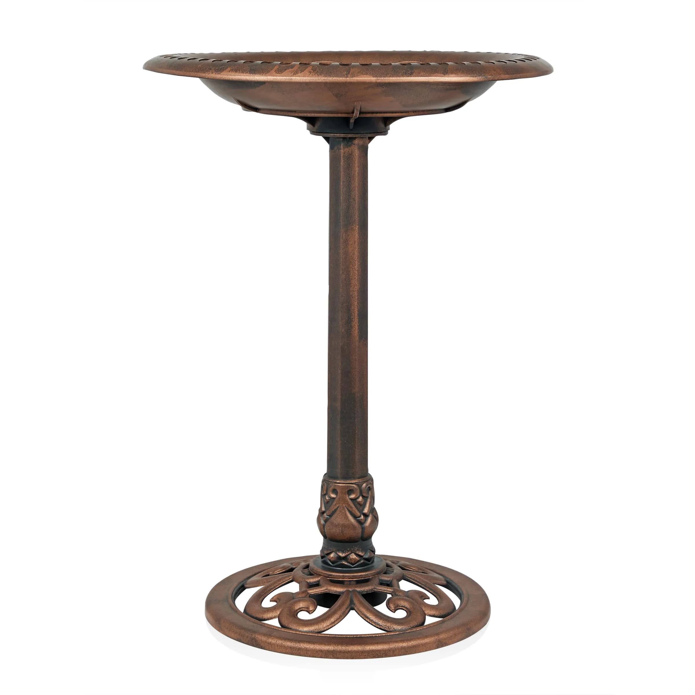 Alpine Corporation 28" Bronze Outdoor Pedestal Birdbath with Scrollwork Base & Ground Stakes | 71 cm (28") Height, 50.8 cm (20") Diameter - view 3