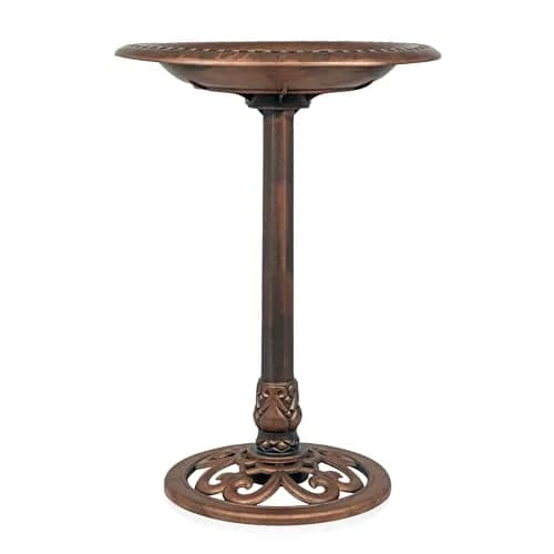 Alpine Corporation 28" Bronze Outdoor Pedestal Birdbath with Scrollwork Base & Ground Stakes | 71 cm (28") Height, 50.8 cm (20") Diameter thumbnail 3