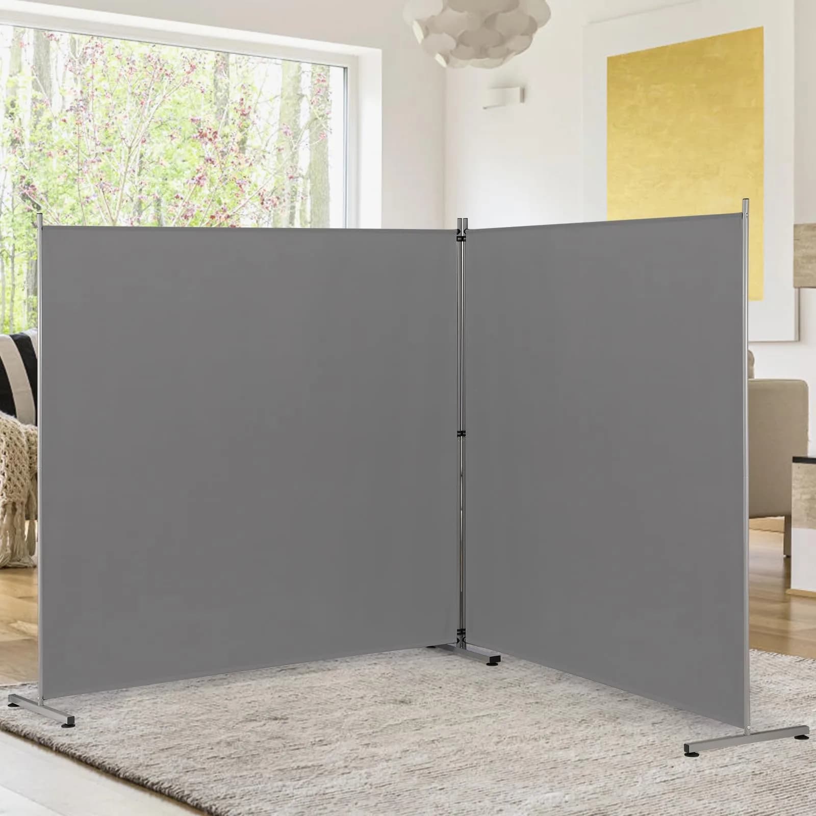 Rantila Gray 2-Panel Folding Room Divider 366cm (142" W x 71" H) | Freestanding Privacy Screen for Home & Office - main product image