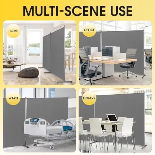Rantila Gray 2-Panel Folding Room Divider 366cm (142" W x 71" H) | Freestanding Privacy Screen for Home & Office thumbnail 5