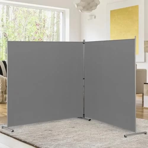 Rantila Gray 2-Panel Folding Room Divider 366cm (142" W x 71" H) | Freestanding Privacy Screen for Home & Office thumbnail 1