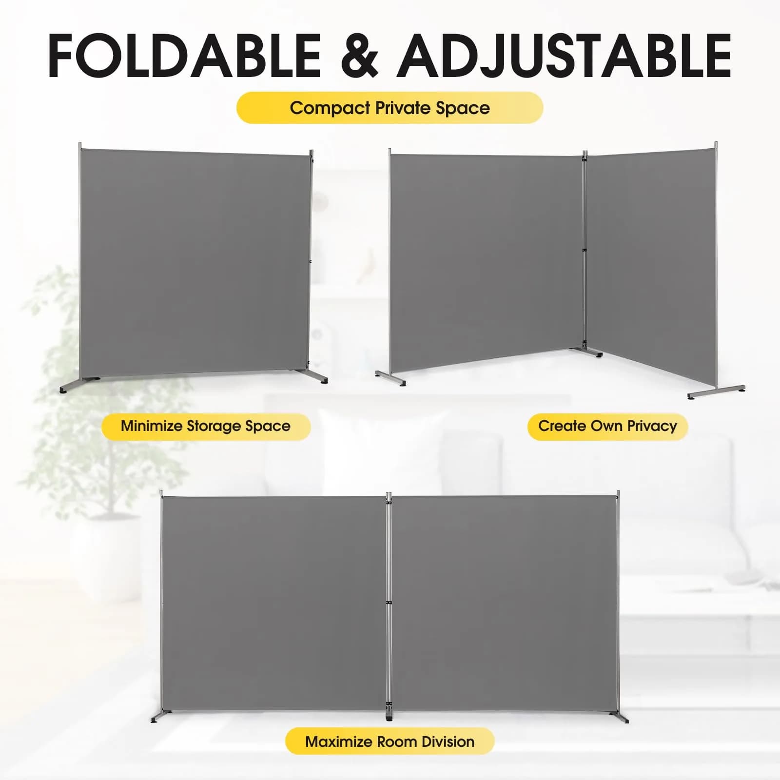 Rantila Gray 2-Panel Folding Room Divider 366cm (142" W x 71" H) | Freestanding Privacy Screen for Home & Office - view 3