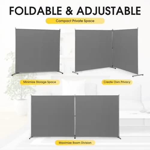 Rantila Gray 2-Panel Folding Room Divider 366cm (142" W x 71" H) | Freestanding Privacy Screen for Home & Office thumbnail 3