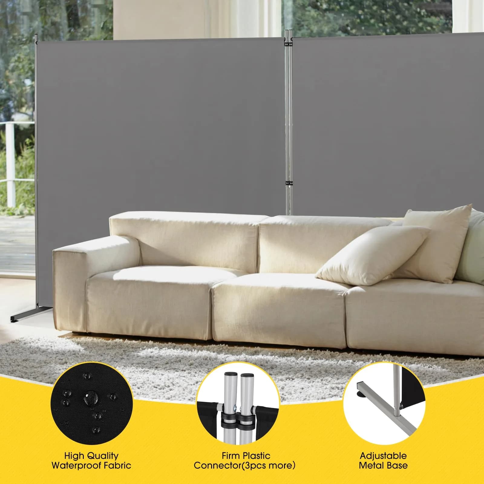Rantila Gray 2-Panel Folding Room Divider 366cm (142" W x 71" H) | Freestanding Privacy Screen for Home & Office - view 4