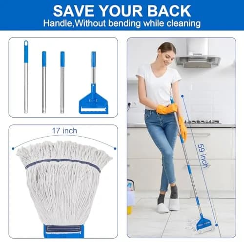 KeFanta Commercial Mop 152 cm (60 inch) Long Handle Heavy Duty Industrial Wet Mop with Looped-End Cotton Head | For Home, Kitchen, Garage, Office, Concrete, Tile, Marble, Hardwood Floors thumbnail 4