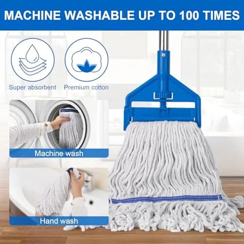 KeFanta Commercial Mop 152 cm (60 inch) Long Handle Heavy Duty Industrial Wet Mop with Looped-End Cotton Head | For Home, Kitchen, Garage, Office, Concrete, Tile, Marble, Hardwood Floors thumbnail 5