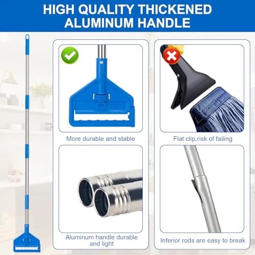 KeFanta Commercial Mop 152 cm (60 inch) Long Handle Heavy Duty Industrial Wet Mop with Looped-End Cotton Head | For Home, Kitchen, Garage, Office, Concrete, Tile, Marble, Hardwood Floors thumbnail 6