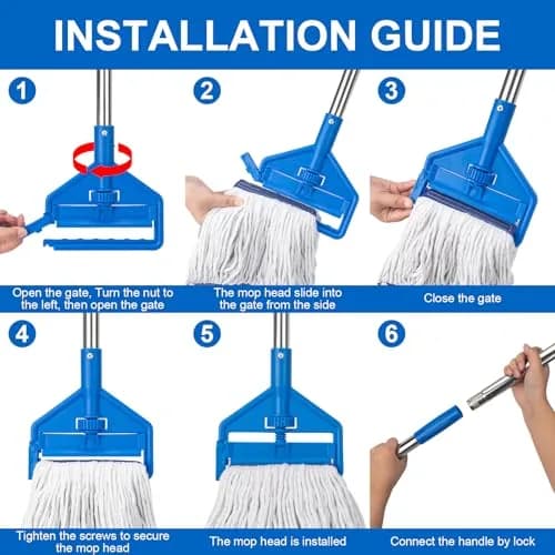 KeFanta Commercial Mop 152 cm (60 inch) Long Handle Heavy Duty Industrial Wet Mop with Looped-End Cotton Head | For Home, Kitchen, Garage, Office, Concrete, Tile, Marble, Hardwood Floors thumbnail 7
