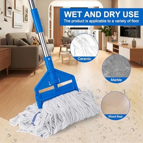 KeFanta Commercial Mop 152 cm (60 inch) Long Handle Heavy Duty Industrial Wet Mop with Looped-End Cotton Head | For Home, Kitchen, Garage, Office, Concrete, Tile, Marble, Hardwood Floors thumbnail 3