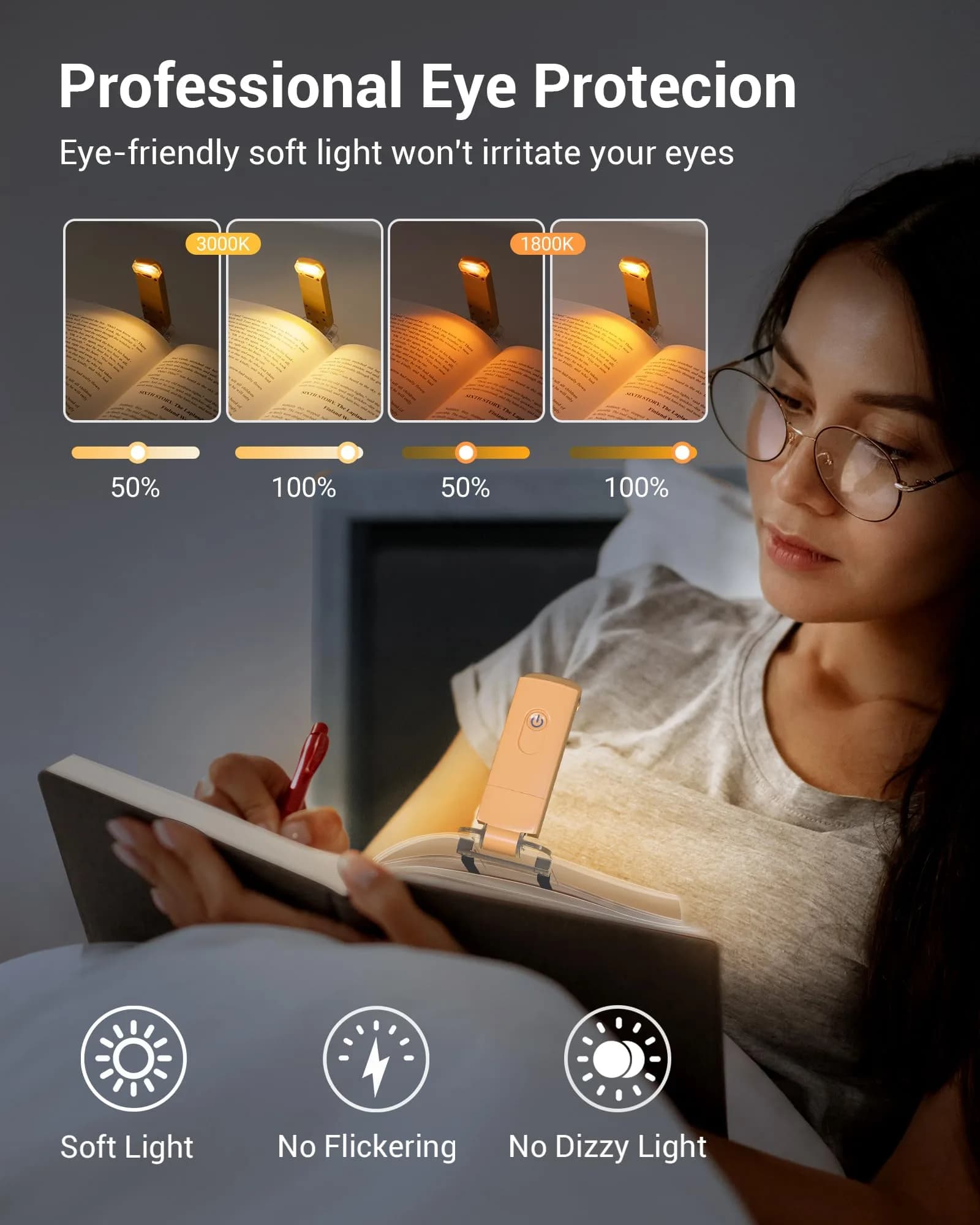 DEWENWILS Peach Fuzz Clip-On Book Reading Light with USB Rechargeable Battery - view 2