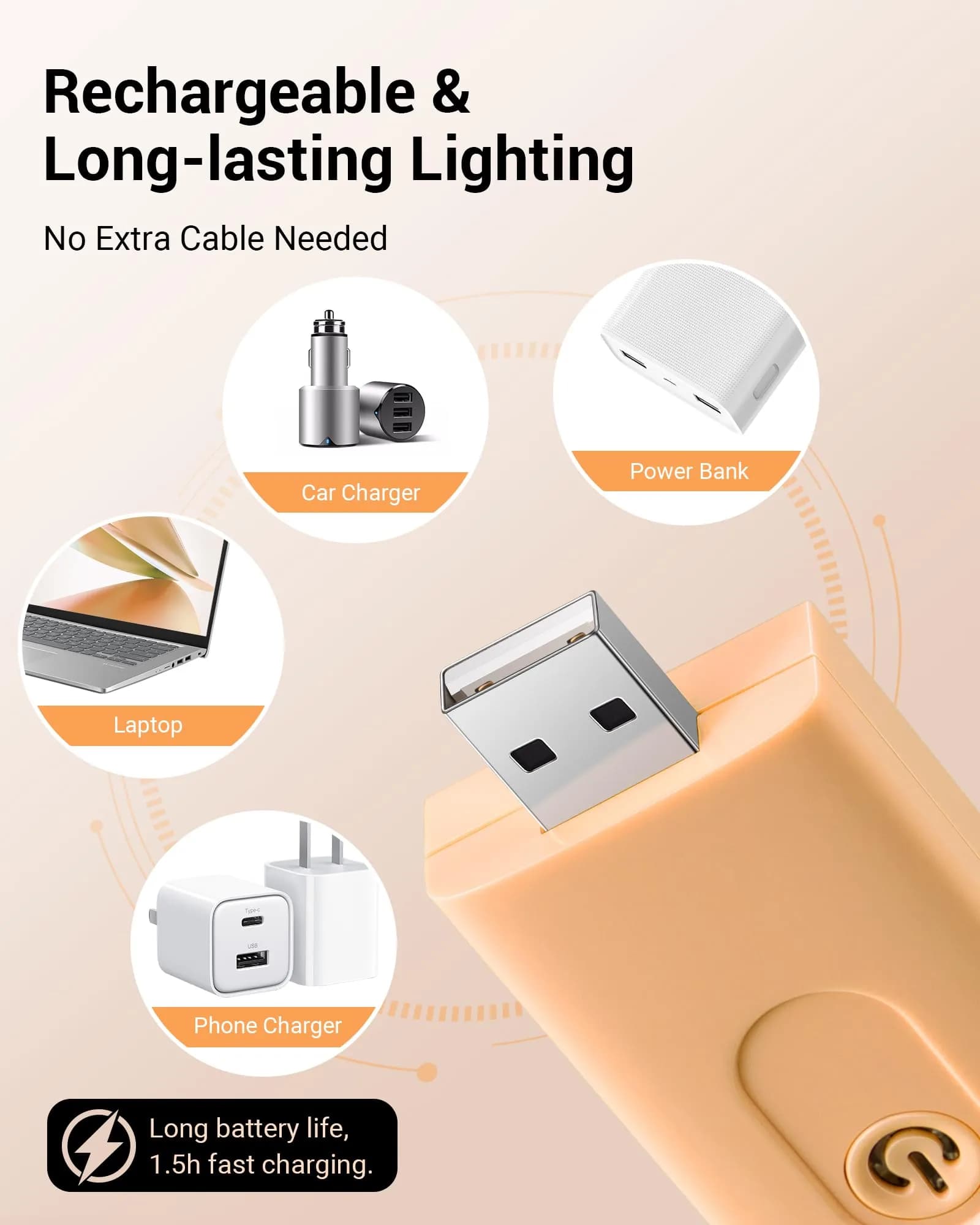 DEWENWILS Peach Fuzz Clip-On Book Reading Light with USB Rechargeable Battery - view 3