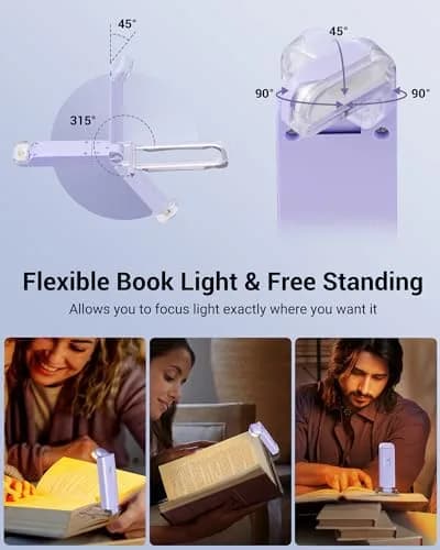 DEWENWILS Purple Clip-On Book Reading Light with USB Rechargeable Battery & Adjustable Brightness thumbnail 4