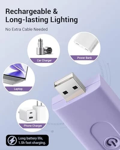 DEWENWILS Purple Clip-On Book Reading Light with USB Rechargeable Battery & Adjustable Brightness thumbnail 3