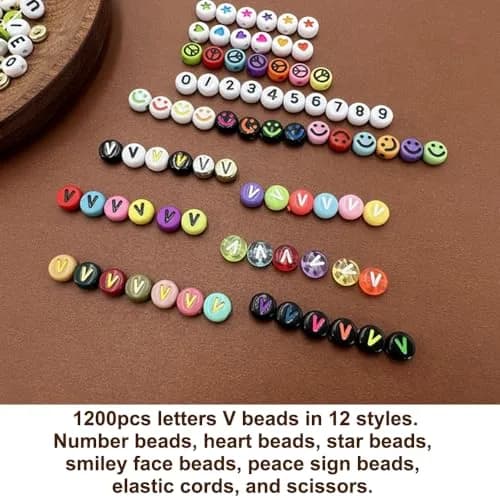 MIIIM Craft Bead Set 1200pcs 12 Styles Letter V & More | Acrylic, Round, 7mm Diameter thumbnail 3