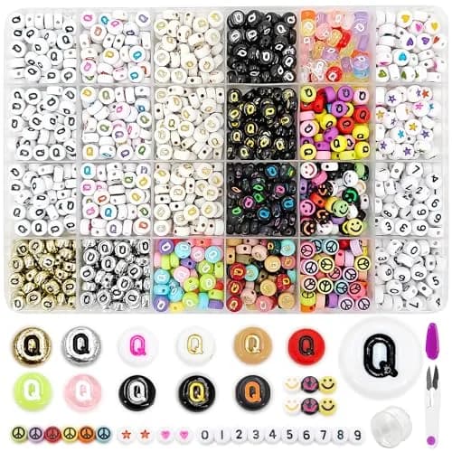 MIIIM Letter Q Alphabet Beads 1200pcs | 12 Styles, 7mm Diameter, Acrylic for Bracelets & Crafts thumbnail 1