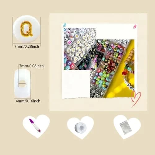 MIIIM Letter Q Alphabet Beads 1200pcs | 12 Styles, 7mm Diameter, Acrylic for Bracelets & Crafts thumbnail 2