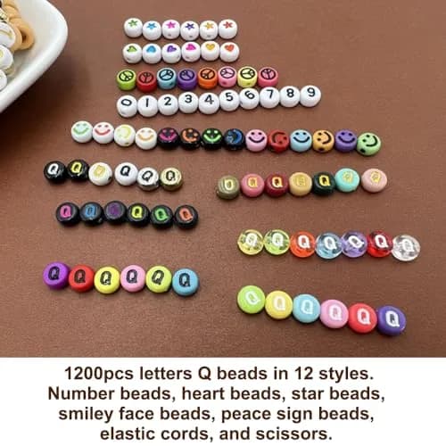 MIIIM Letter Q Alphabet Beads 1200pcs | 12 Styles, 7mm Diameter, Acrylic for Bracelets & Crafts thumbnail 3