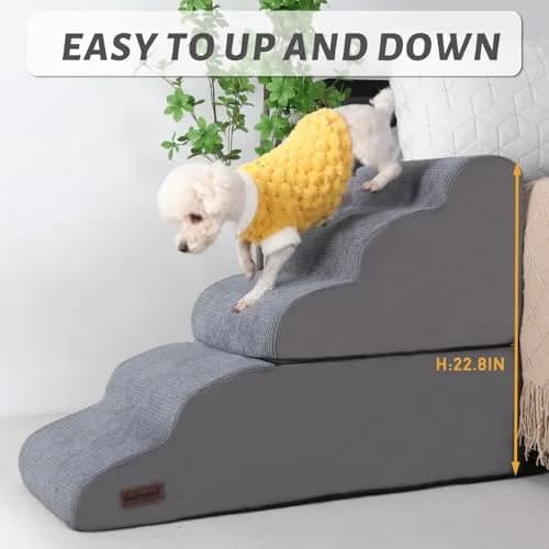 aodisman 5-Step Dog Stairs and Ramp for High Bed 68.58cm (27 inches) | Stable Support for Small Dogs & Cats thumbnail 5