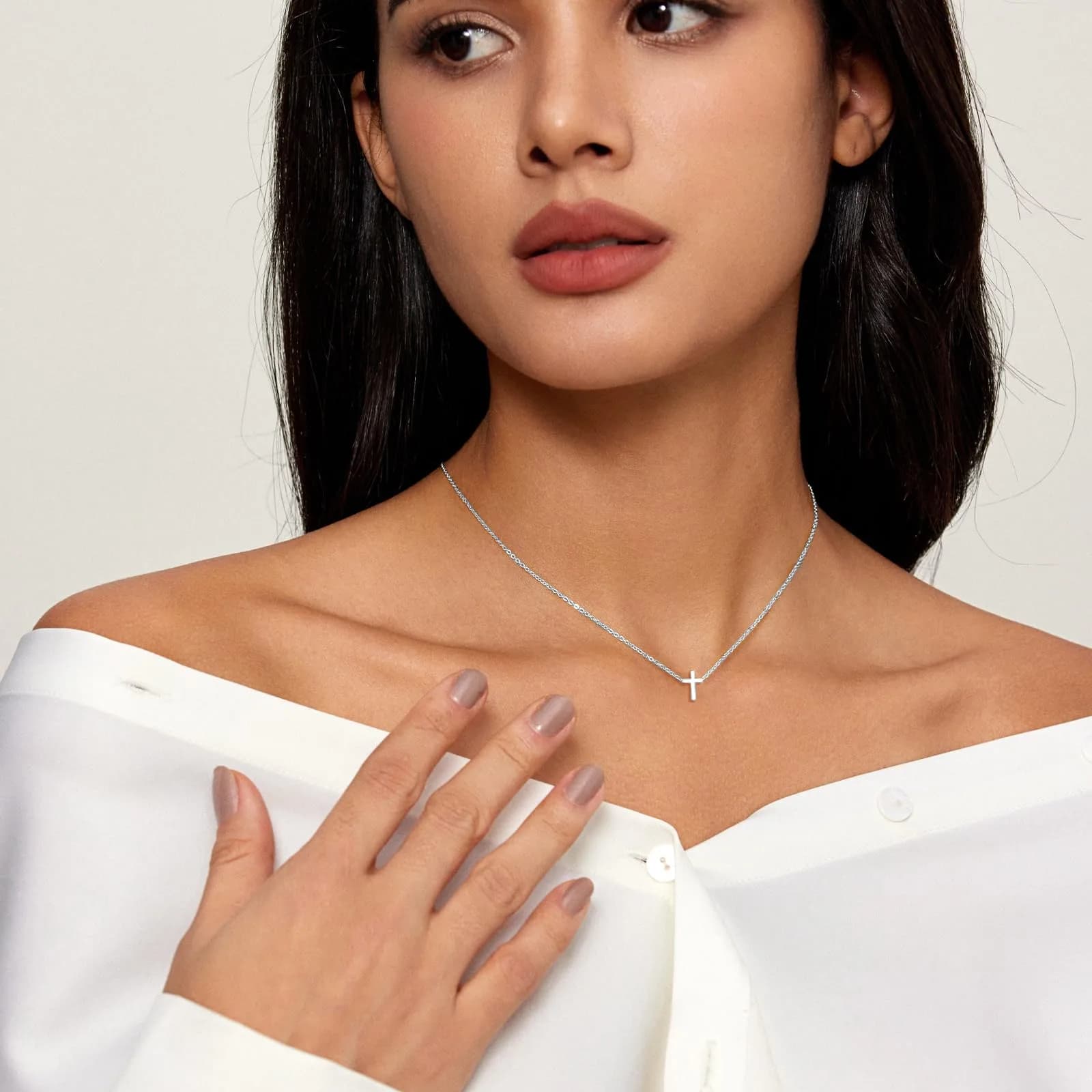 HERIER Tiny Cross Necklace for Women - Silver 14K Gold Plated Pendant, 41.9cm - view 2