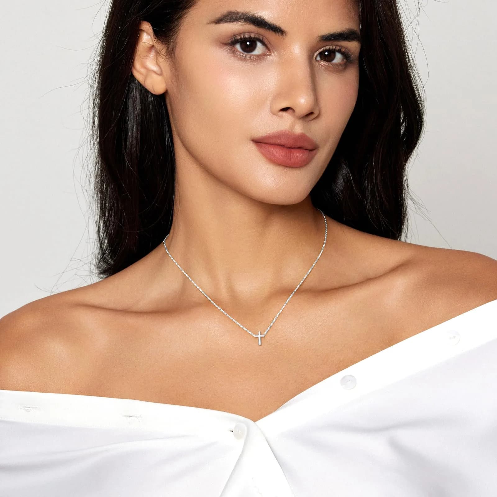 HERIER Tiny Cross Necklace for Women - Silver 14K Gold Plated Pendant, 41.9cm - view 3
