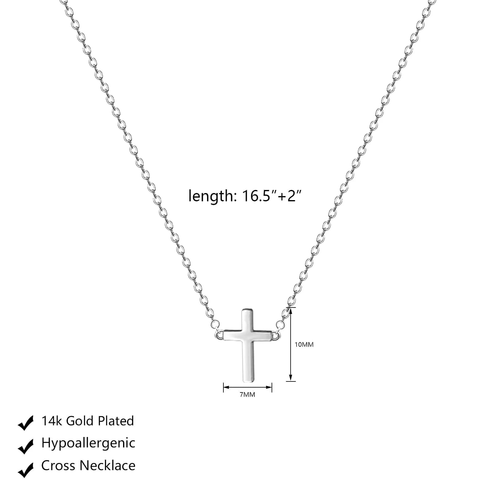 HERIER Tiny Cross Necklace for Women - Silver 14K Gold Plated Pendant, 41.9cm - view 4
