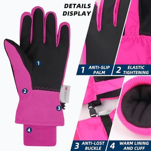 AMYIPO Kids Winter Snow Ski Gloves B - Rose | Water Resistant & Windproof (6-8 Years) thumbnail 2