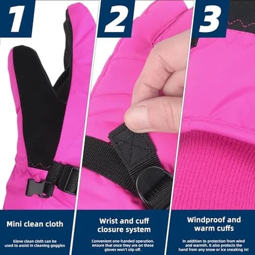 AMYIPO Kids Winter Snow Ski Gloves B - Rose | Water Resistant & Windproof (6-8 Years) thumbnail 3