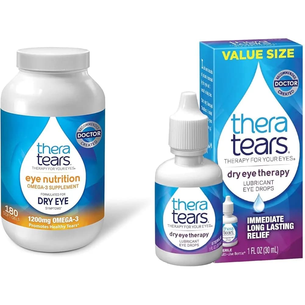 TheraTears Omega-3 Supplement 180 Count & Dry Eye Drops 1 Fl Oz | Eye Nutrition & Relief - main product image