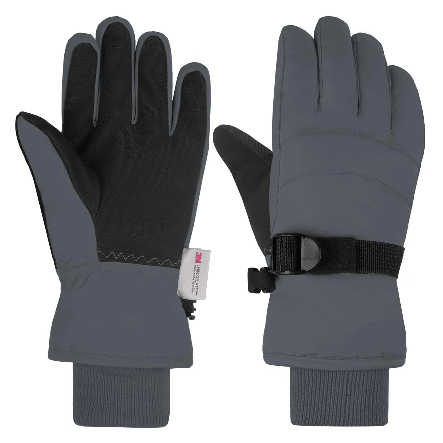 AMYIPO Kids Winter Snow Ski Gloves for Boys Girls, 3-4 Years (Gray) | Water-Resistant & Windproof — B - GRAY