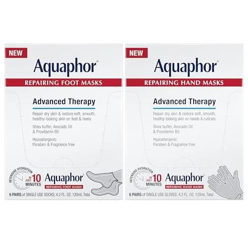 Aquaphor Repairing Foot and Hand Masks | Deep Hydration for Dry Skin, 6 Masks Each x 0.7 FL OZ thumbnail 1