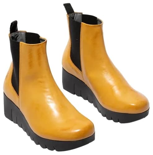 FLY London VAZE177FLY Burn Leather Mustard Boots 7-7.5 US | 6cm Wedge Heel, Ankle Boot, Casual thumbnail 2