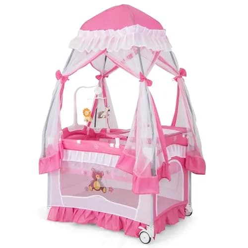 HONEY JOY 4-in-1 Pack and Play with Canopy | Foldable Baby Playard for Newborn & Toddler thumbnail 1