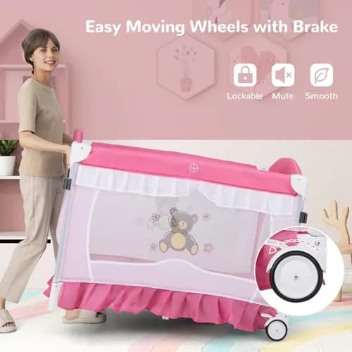 HONEY JOY 4-in-1 Pack and Play with Canopy | Foldable Baby Playard for Newborn & Toddler thumbnail 5