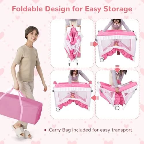 HONEY JOY 4-in-1 Pack and Play with Canopy | Foldable Baby Playard for Newborn & Toddler thumbnail 6