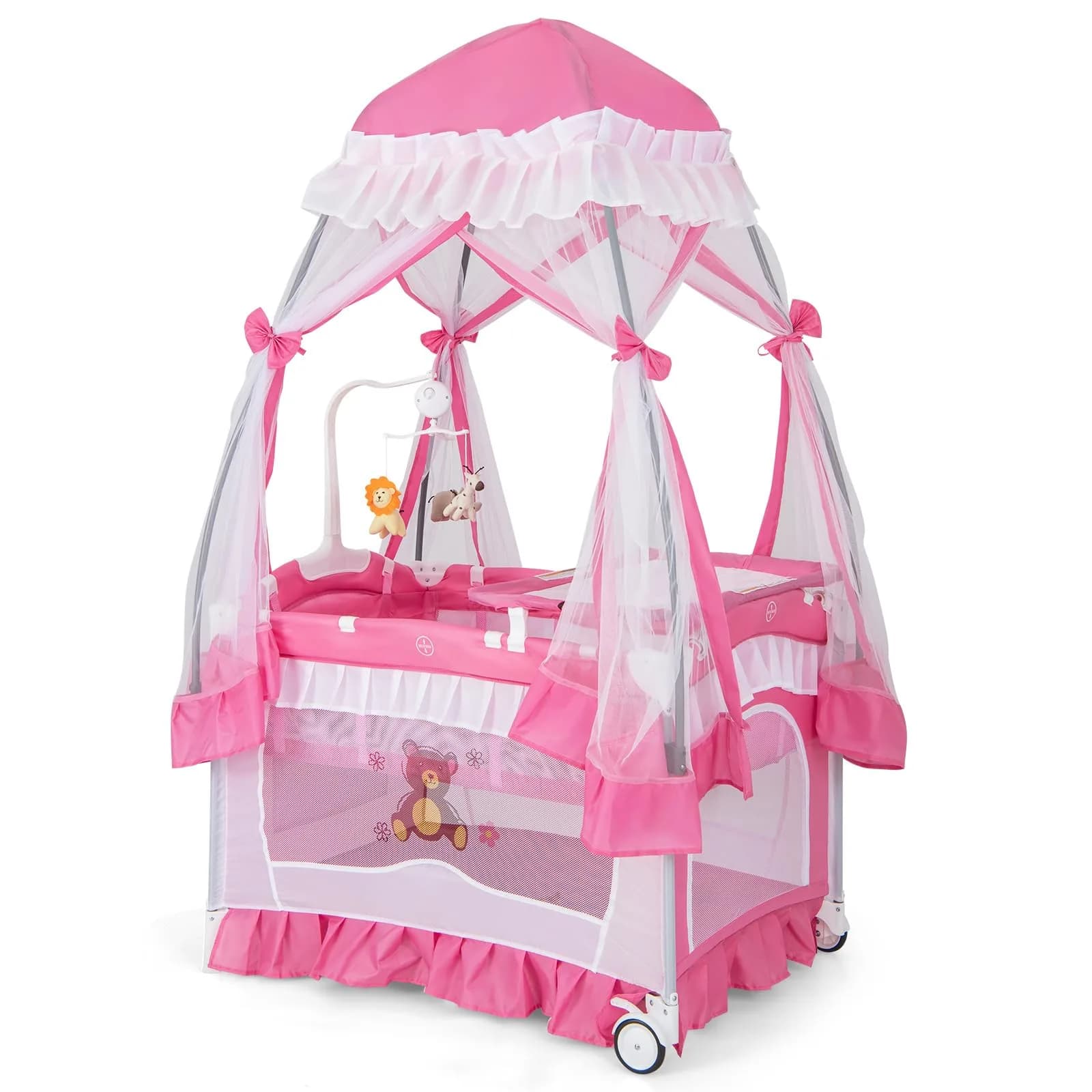 HONEY JOY 4-in-1 Pack and Play with Canopy | Foldable Baby Playard for Newborn & Toddler - main product image