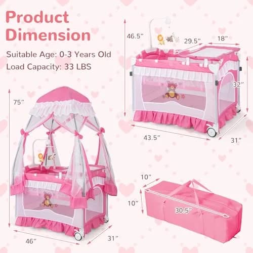 HONEY JOY 4-in-1 Pack and Play with Canopy | Foldable Baby Playard for Newborn & Toddler thumbnail 9