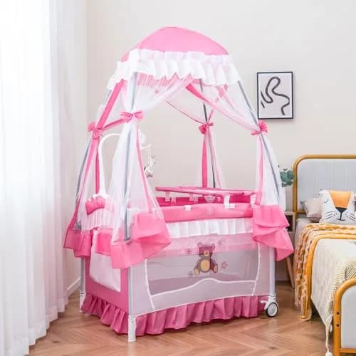 HONEY JOY 4-in-1 Pack and Play with Canopy | Foldable Baby Playard for Newborn & Toddler thumbnail 2
