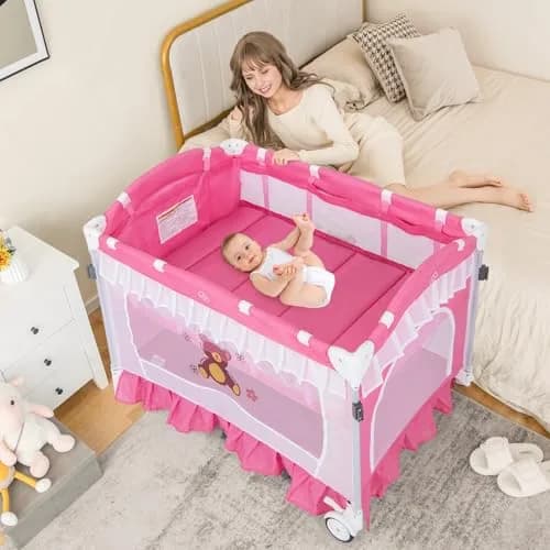 HONEY JOY 4-in-1 Pack and Play with Canopy | Foldable Baby Playard for Newborn & Toddler thumbnail 3