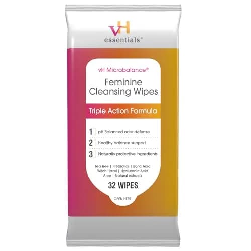 vH Essentials Feminine Cleansing Wipes, pH Balanced, 32 Wipes | Odor-Blocking, Soothing Aloe & Tea Tree thumbnail 1